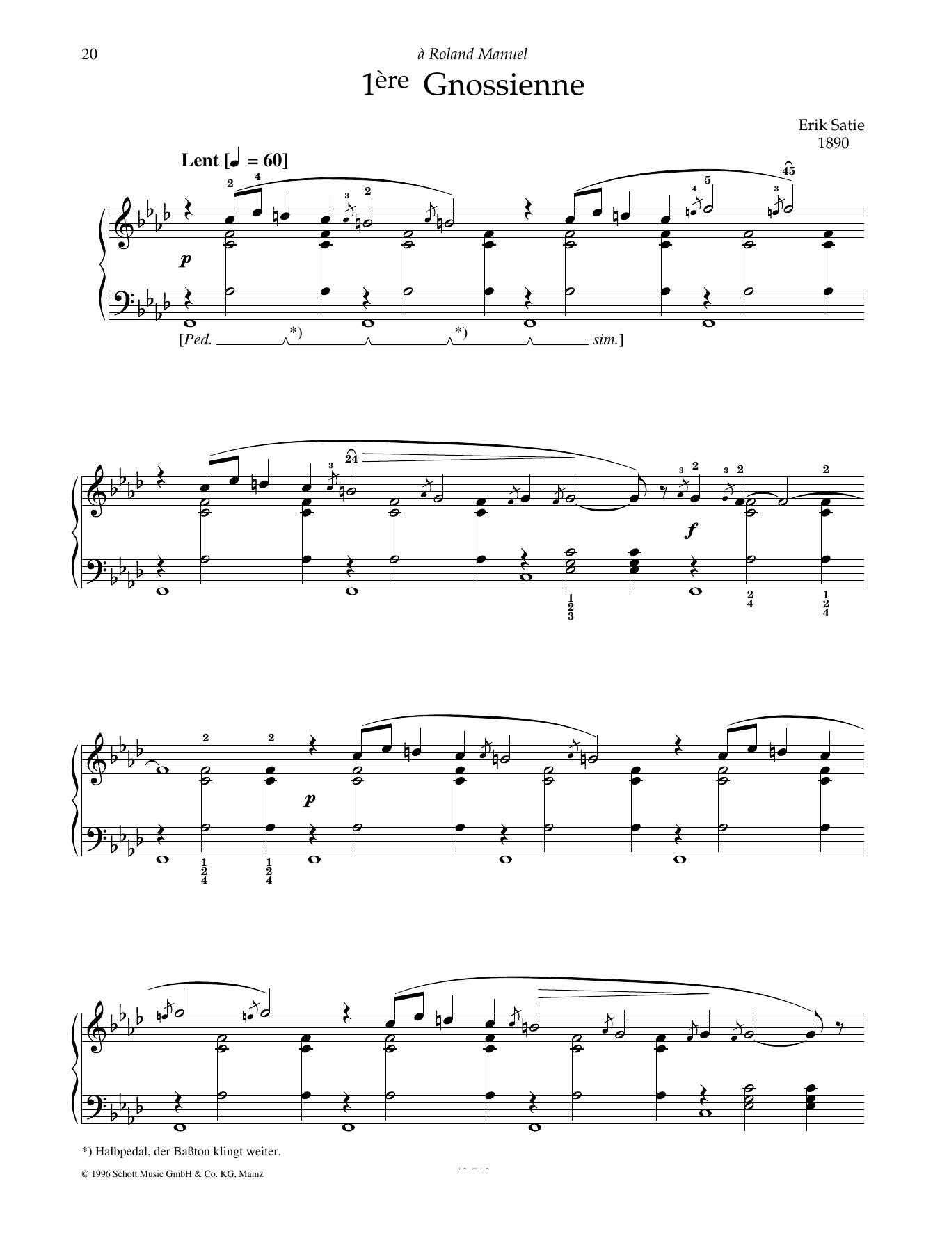 Erik Satie 1ere Gnossienne sheet music notes and chords arranged for Piano Solo