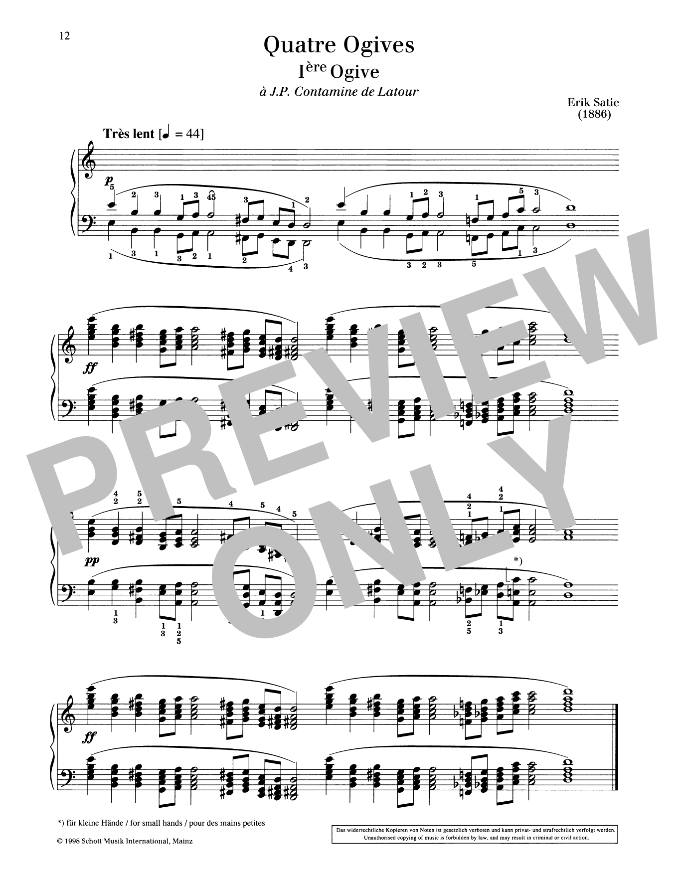 Erik Satie 1ère Ogive sheet music notes and chords arranged for Piano Solo