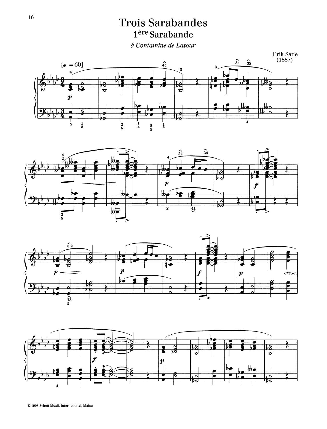 Erik Satie 1ère Sarabande sheet music notes and chords arranged for Piano Solo