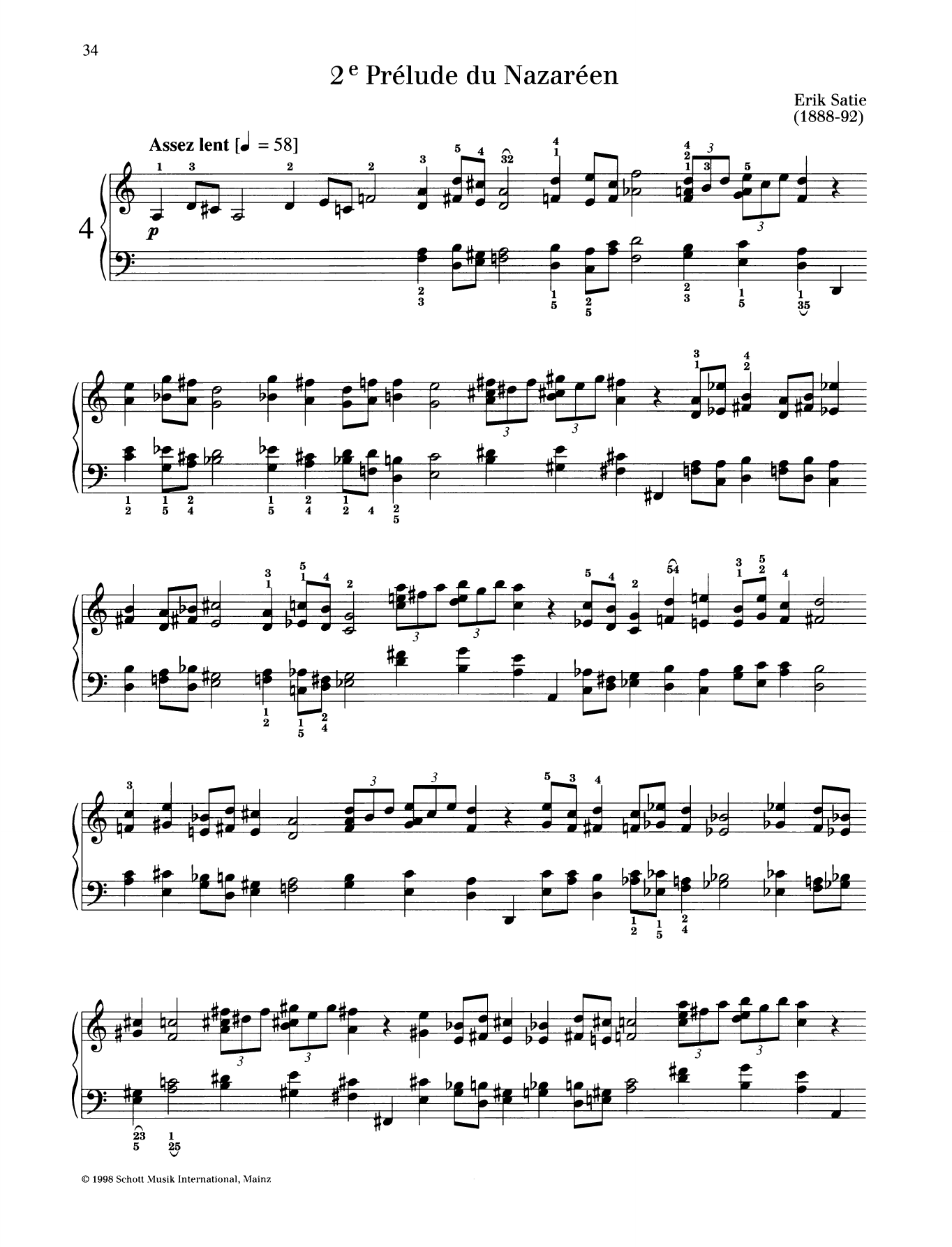 Erik Satie 2e Prelude du Nazareen sheet music notes and chords arranged for Piano Solo