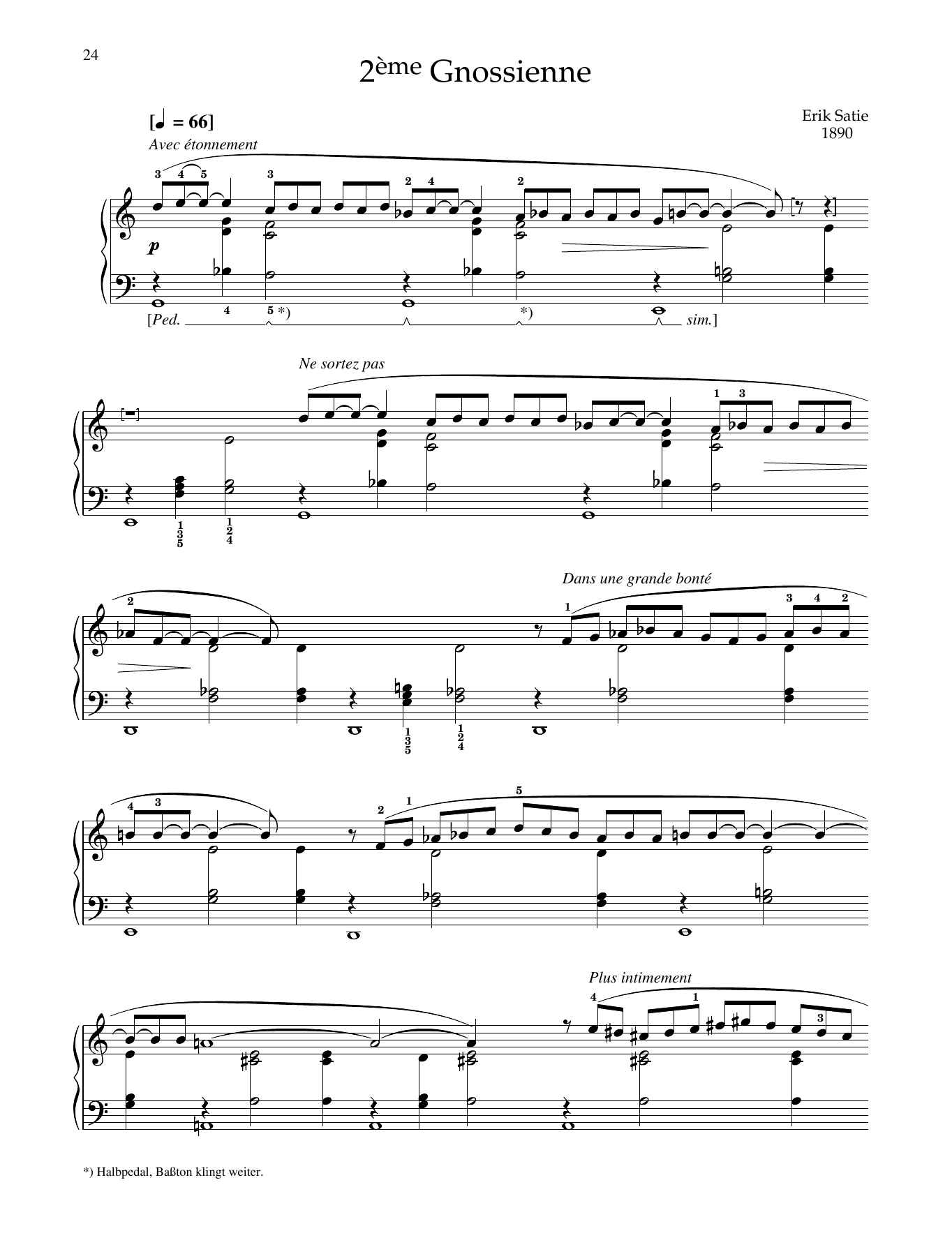 Erik Satie 2ème Gnossienne sheet music notes and chords arranged for Piano Solo