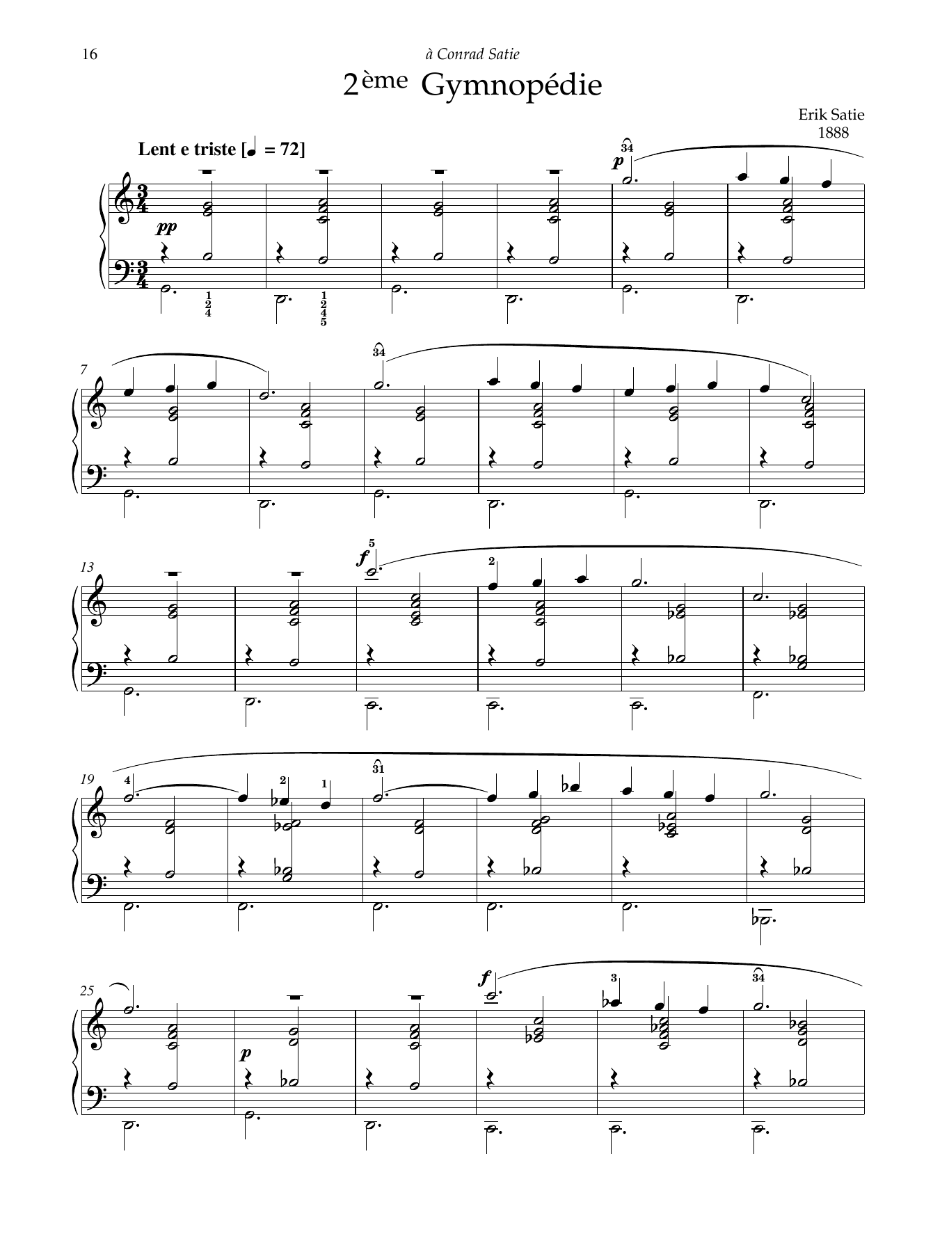 Erik Satie 2eme Gymnopedie sheet music notes and chords arranged for Piano Solo
