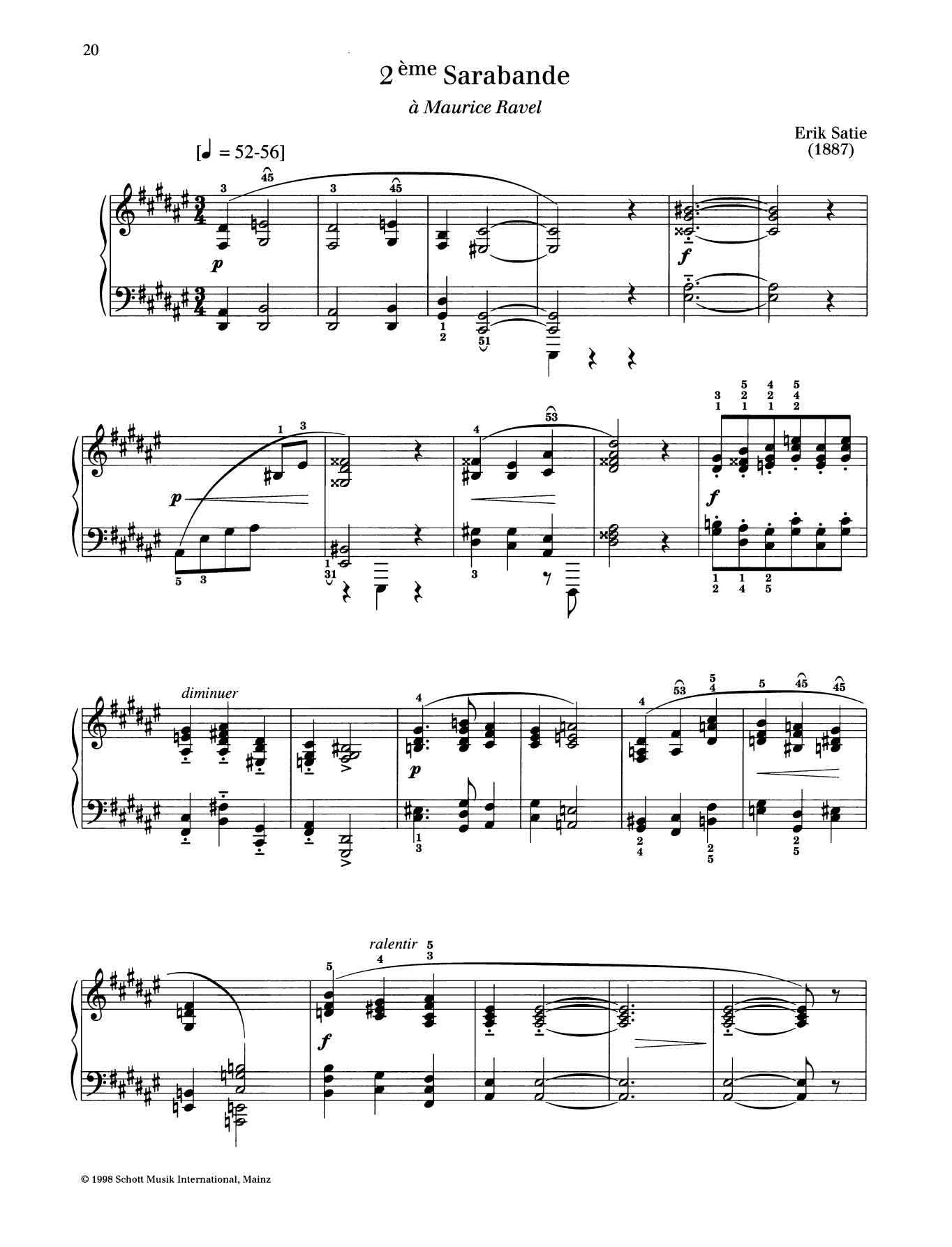 Erik Satie 2eme Sarabande sheet music notes and chords arranged for Piano Solo