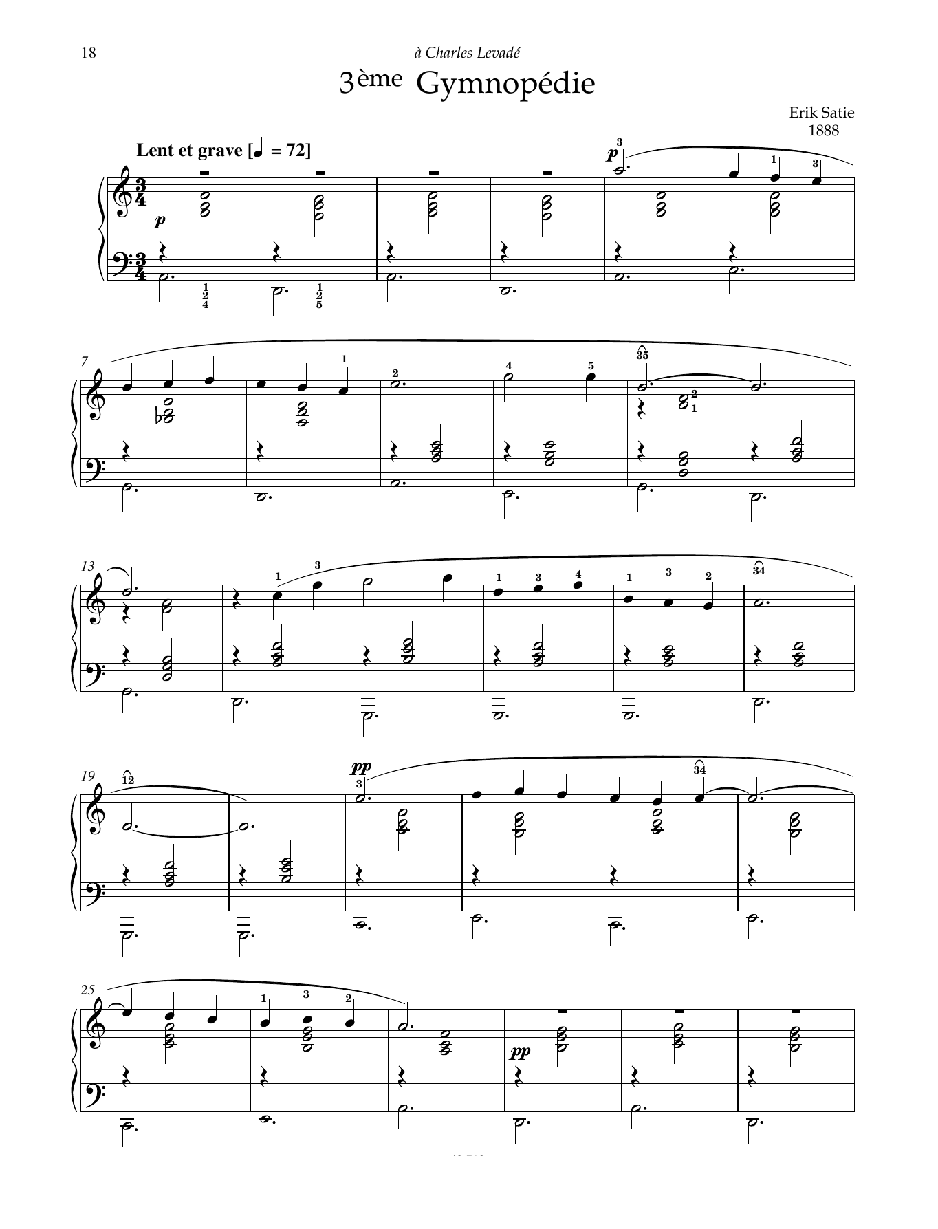 Erik Satie 3eme Gymnopedie sheet music notes and chords arranged for Piano Solo