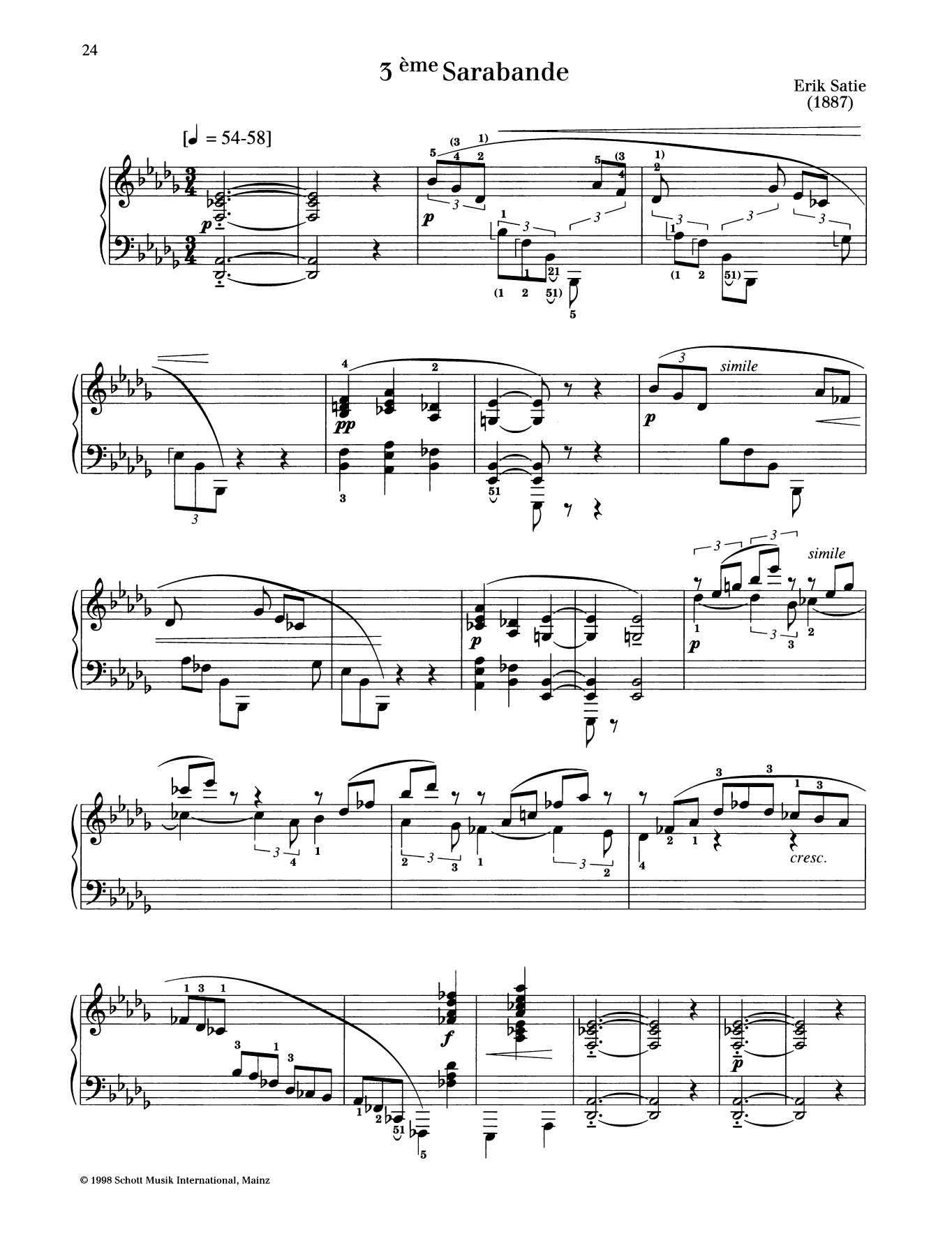 Erik Satie 3eme Sarabande sheet music notes and chords arranged for Piano Solo