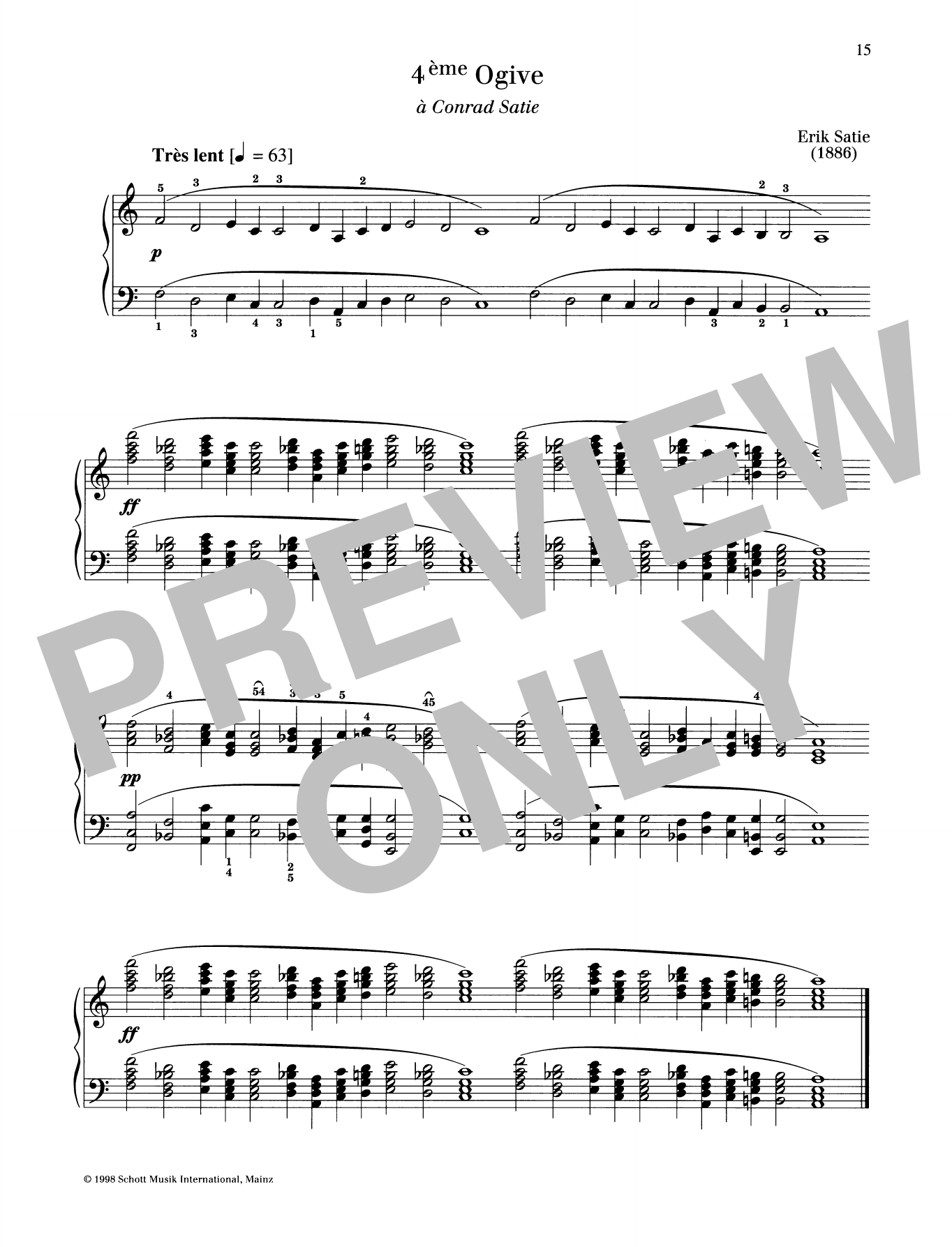 Erik Satie 4ème Ogive sheet music notes and chords arranged for Piano Solo