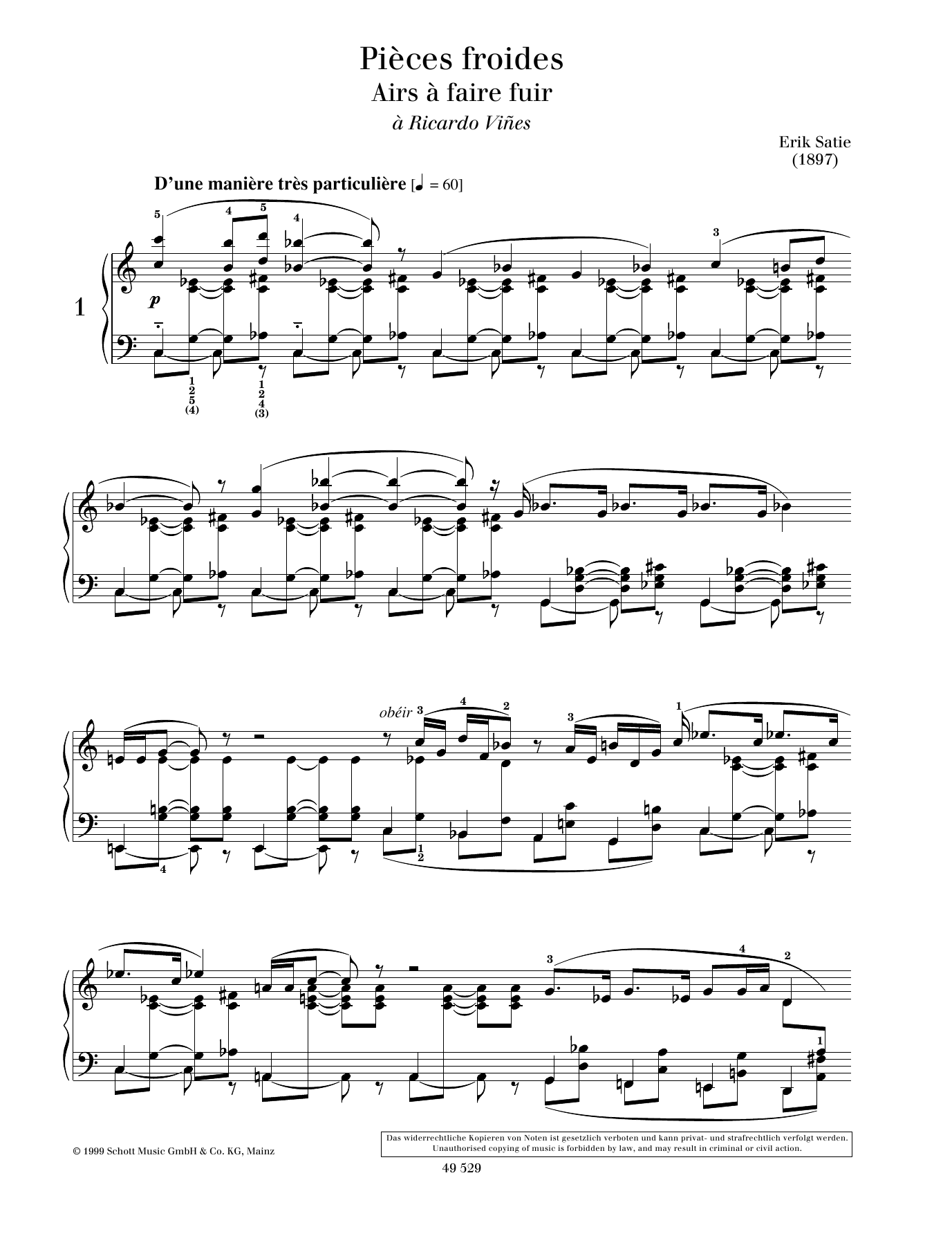 Erik Satie Air à faire fuir No. 1 sheet music notes and chords arranged for Piano Solo