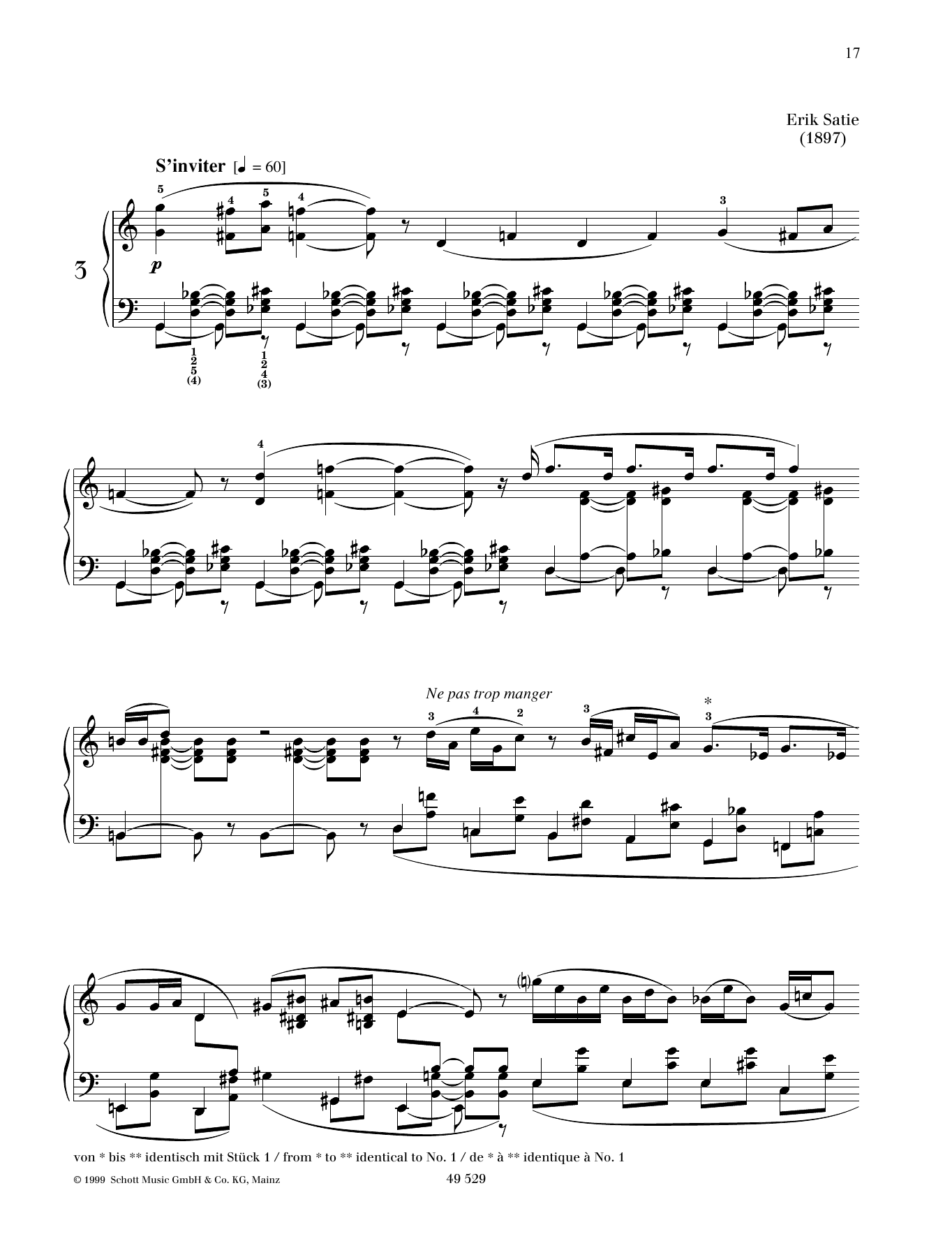 Erik Satie Air a faire fuir No. 3 sheet music notes and chords arranged for Piano Solo