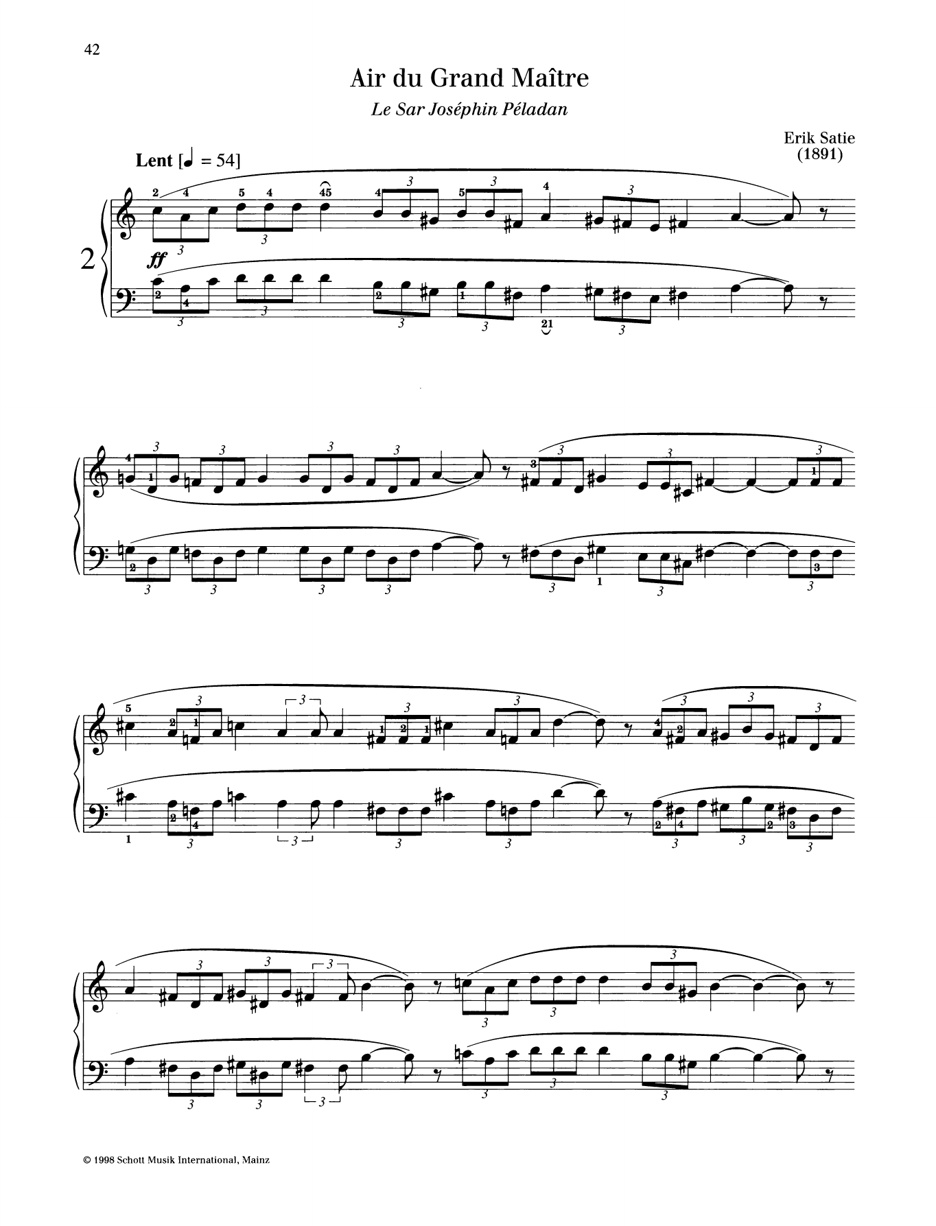 Erik Satie Air du Grand Maitre sheet music notes and chords arranged for Piano Solo