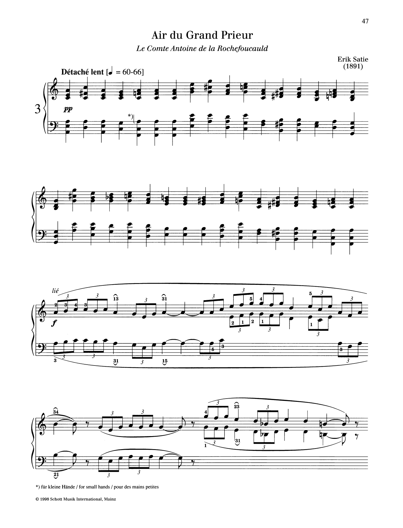 Erik Satie Air du Grand Prieur sheet music notes and chords arranged for Piano Solo