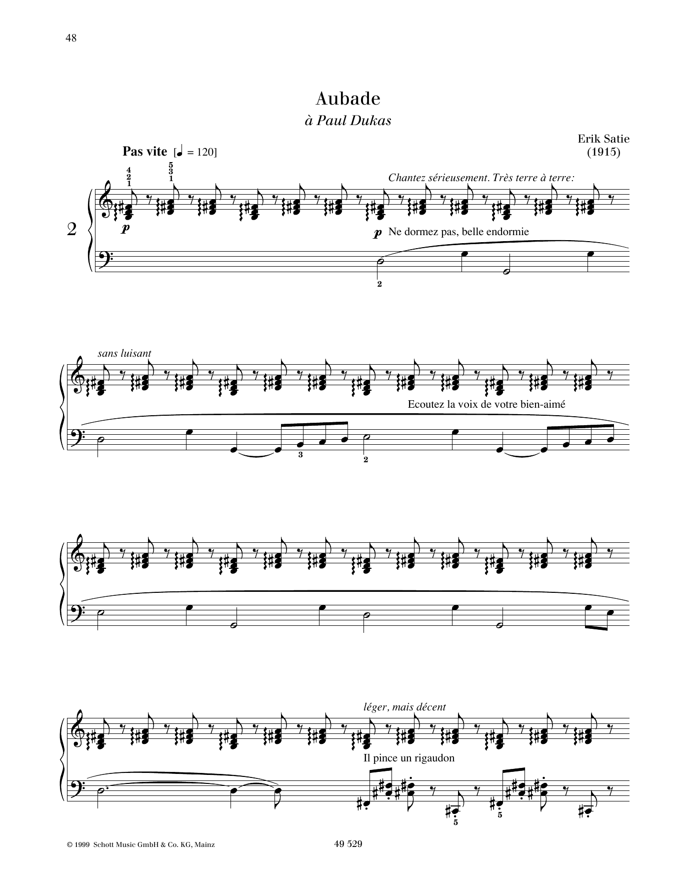 Erik Satie Aubade sheet music notes and chords arranged for Piano Solo