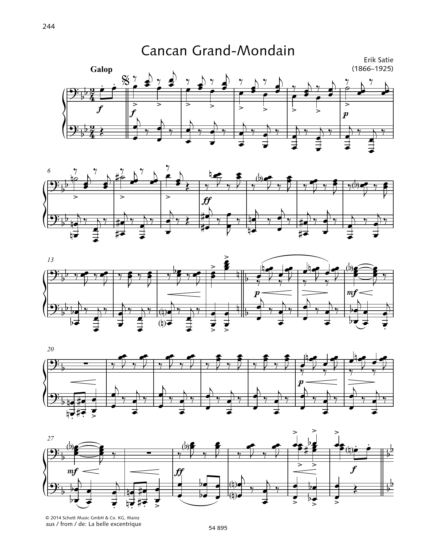 Erik Satie Cancan Grand-Mondain sheet music notes and chords arranged for Piano Duet