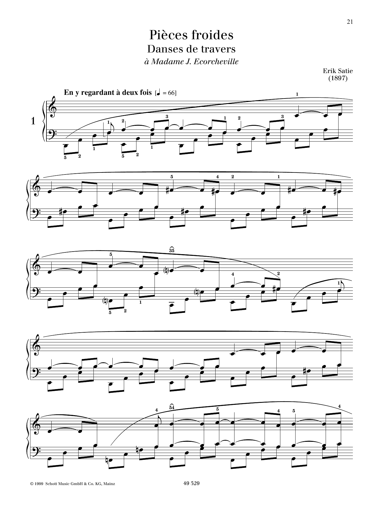 Erik Satie Danse de travers No. 1 sheet music notes and chords arranged for Piano Solo