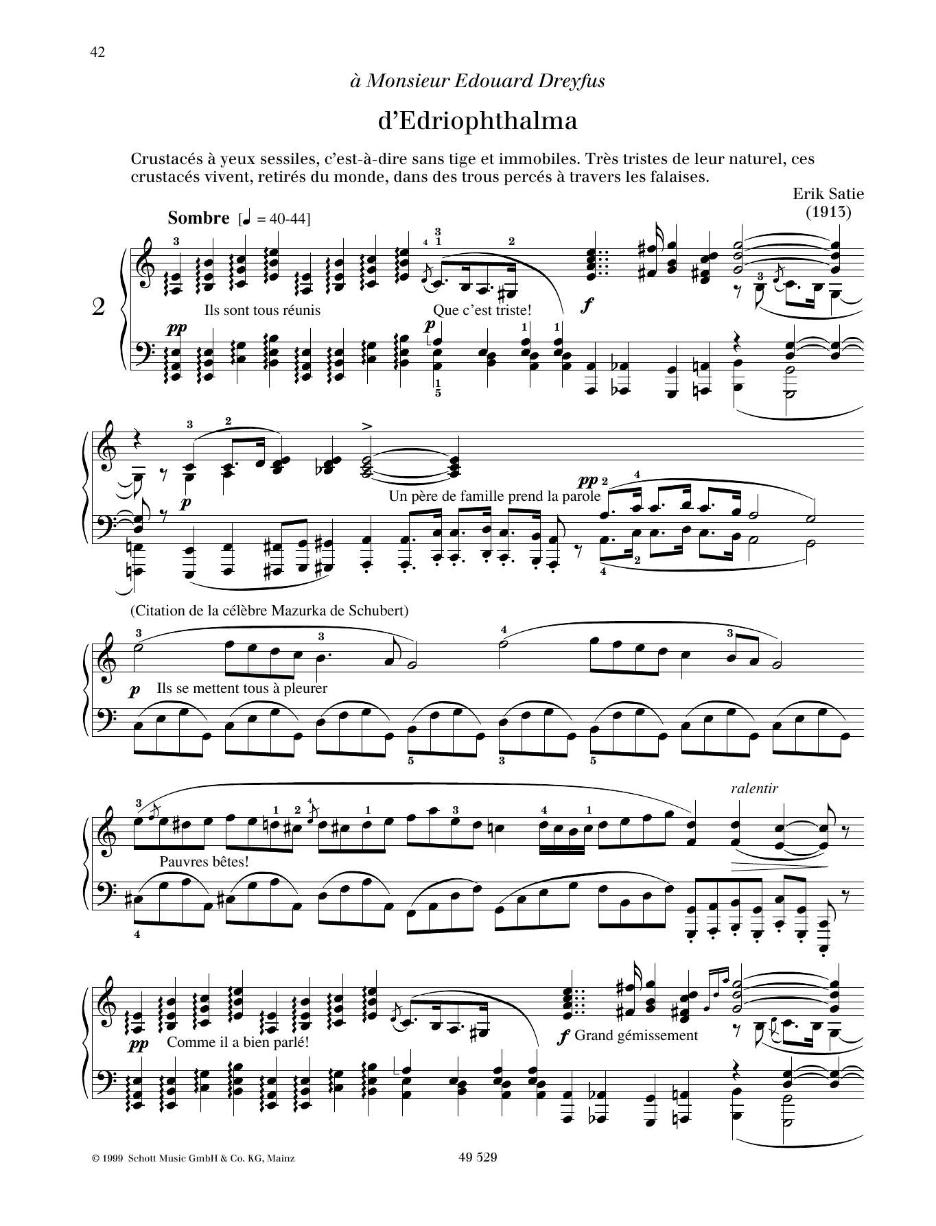 Erik Satie d'Edriophthalma sheet music notes and chords arranged for Piano Solo