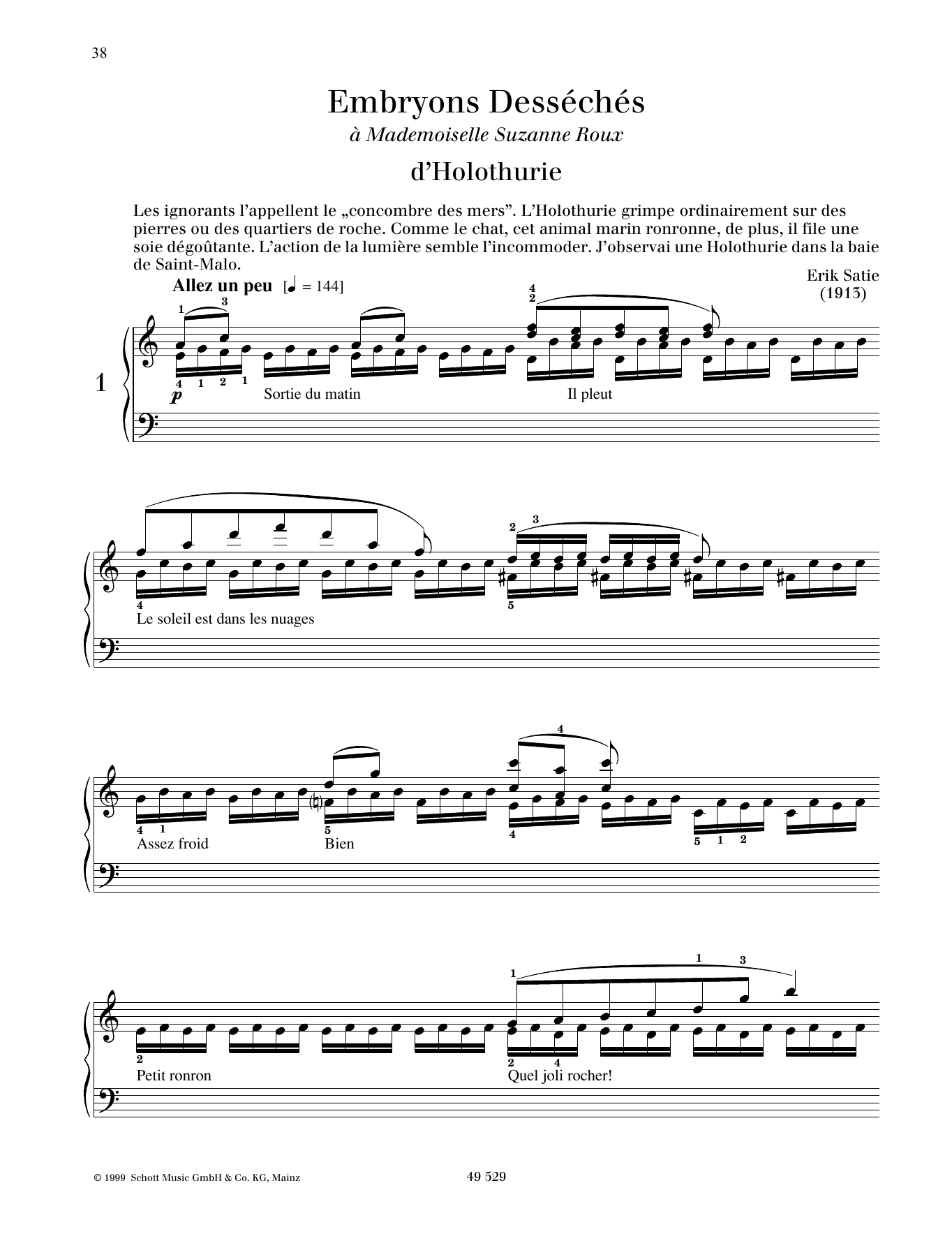 Erik Satie d'Holothurie sheet music notes and chords arranged for Piano Solo