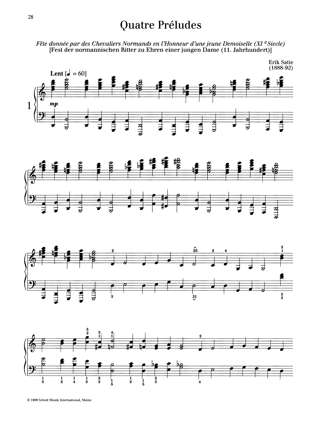Erik Satie Fete donnee par des Chevaliers Normands en l'Honneur d'une jeune Demoiselle sheet music notes and chords arranged for Piano Solo