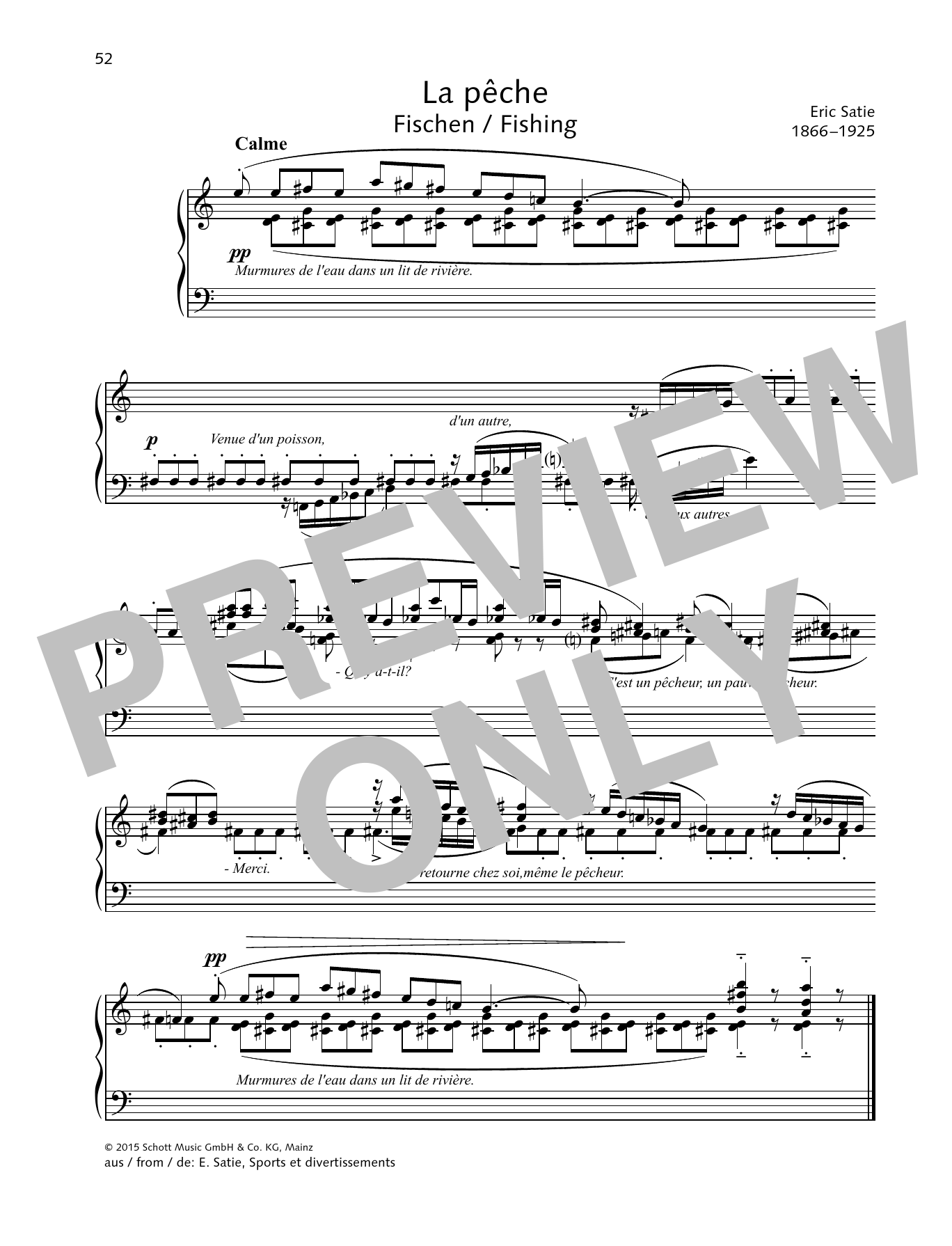 Erik Satie Fishing sheet music notes and chords arranged for Piano Solo