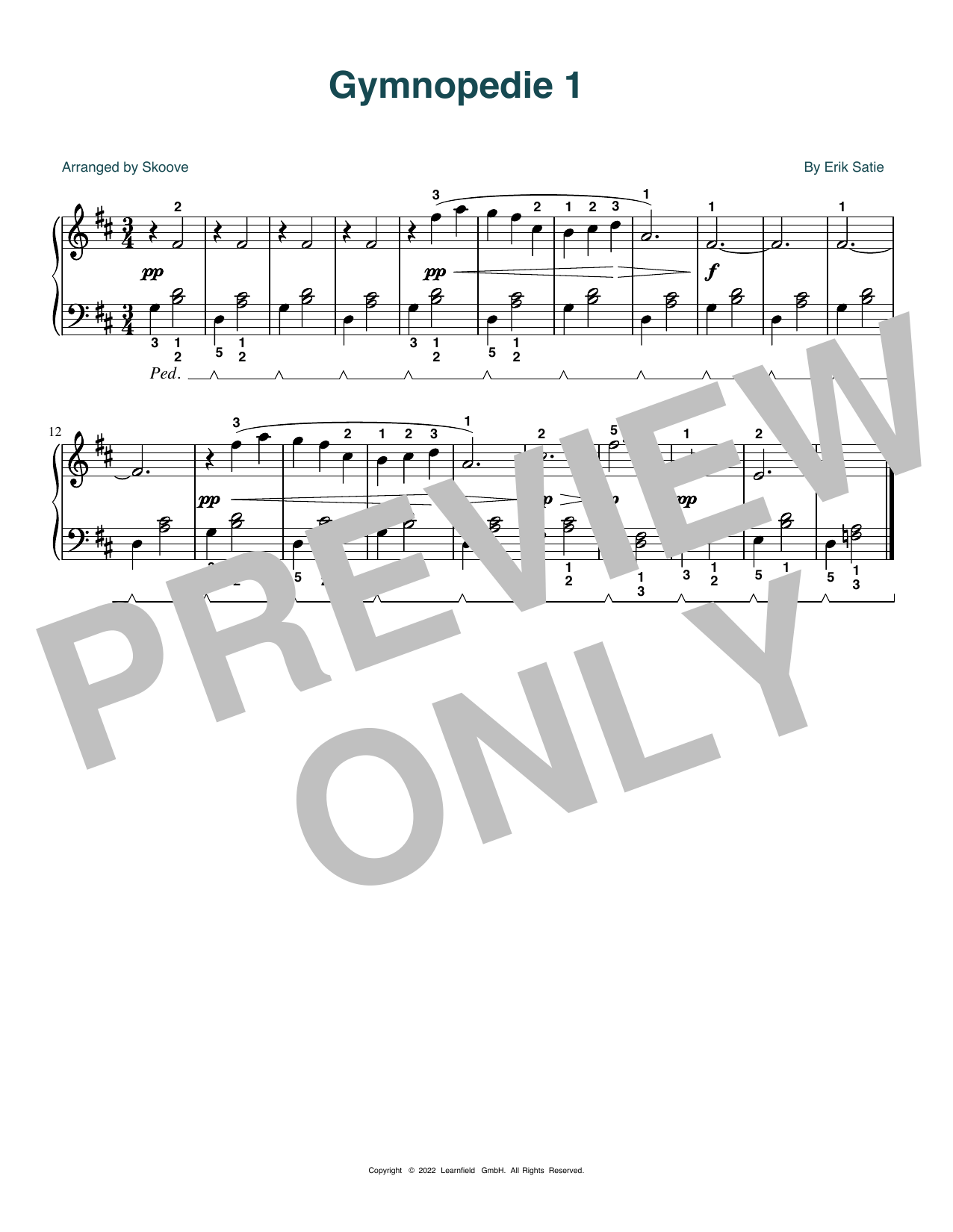 Erik Satie Gymnopedie No. 2 (arr. Skoove) sheet music notes and chords arranged for Easy Piano