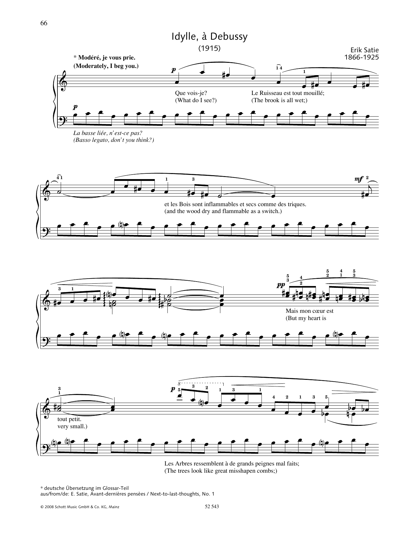 Erik Satie Idylle, à Debussy sheet music notes and chords arranged for Piano Solo
