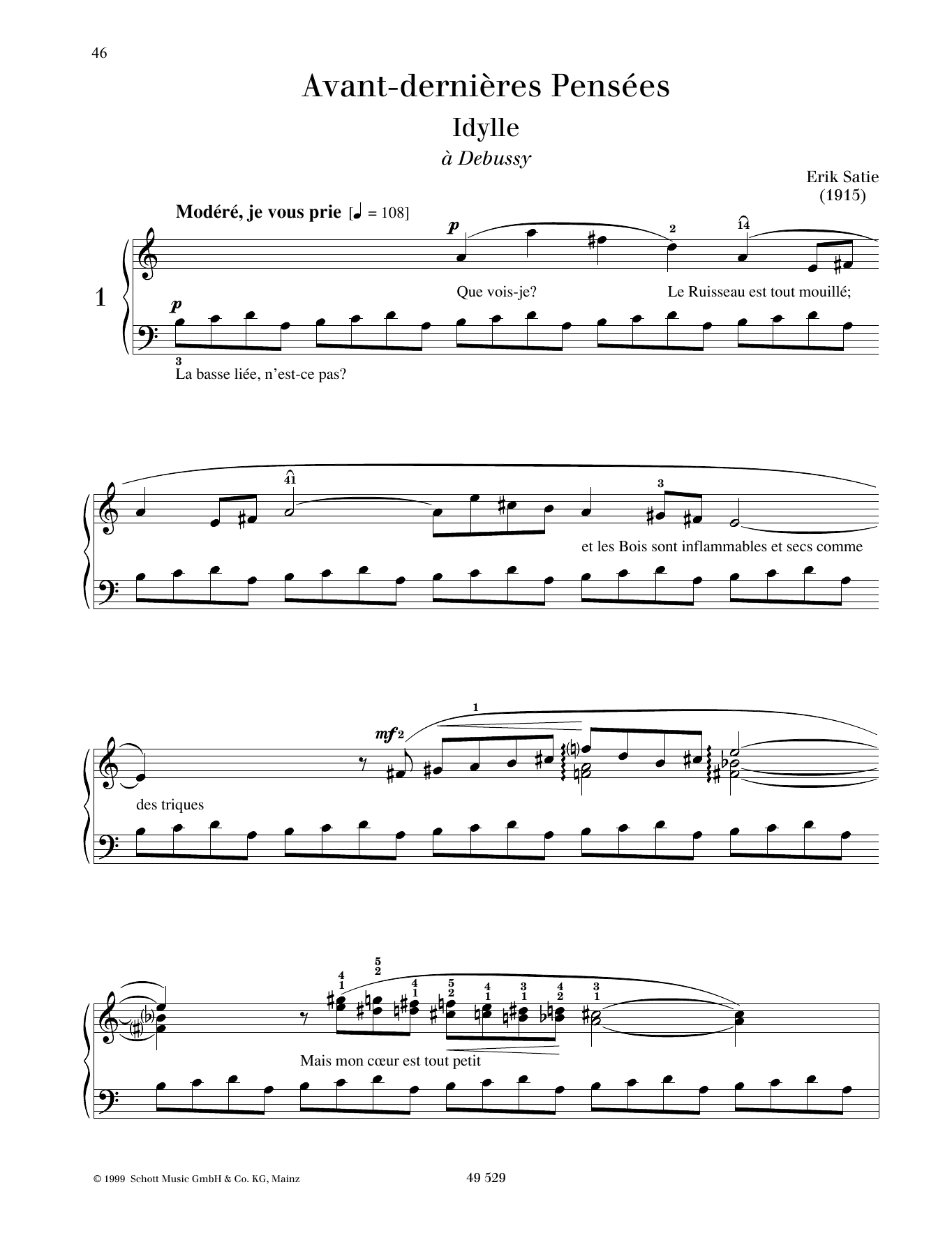 Erik Satie Idylle sheet music notes and chords arranged for Piano Solo