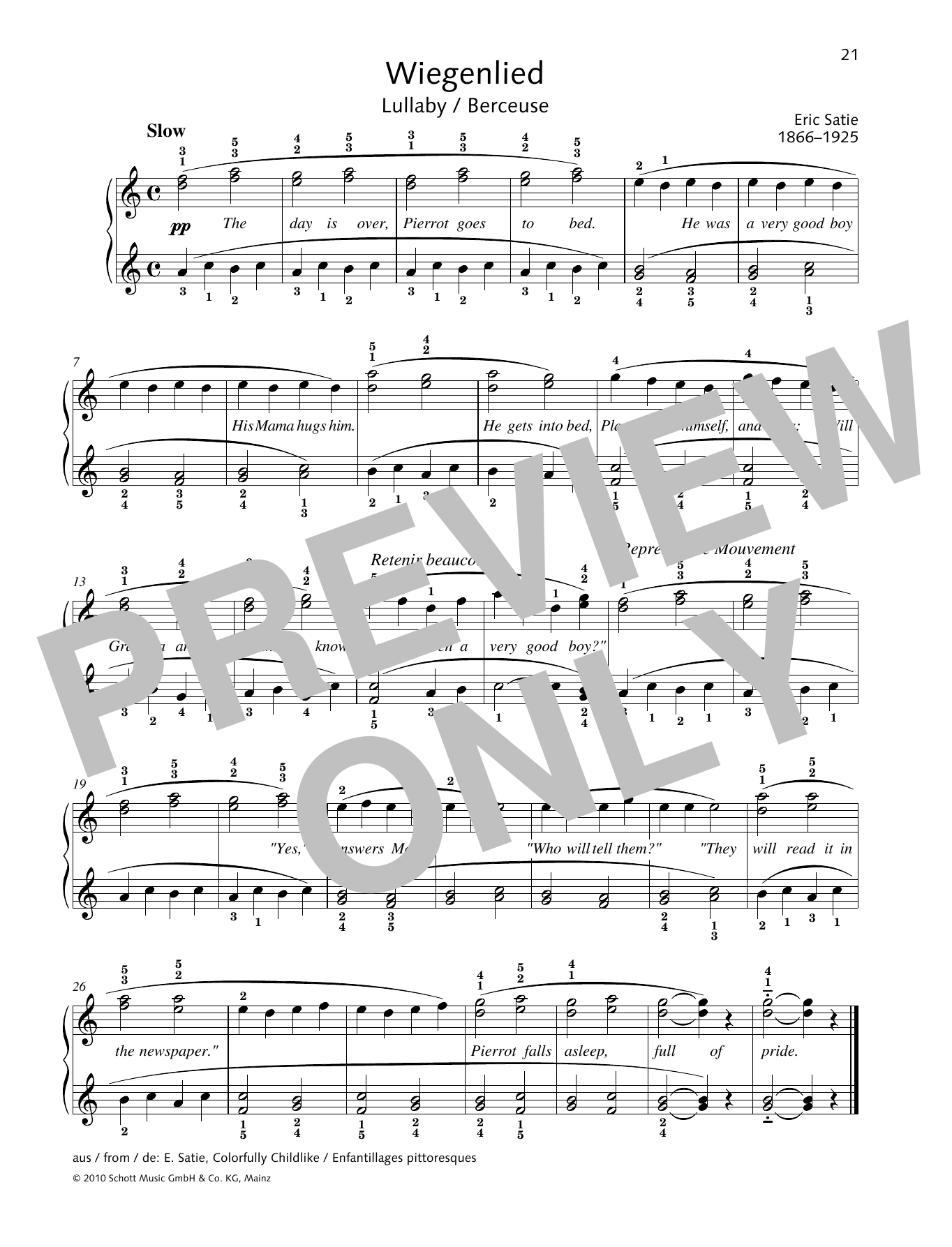 Erik Satie Lullaby sheet music notes and chords arranged for Piano Solo