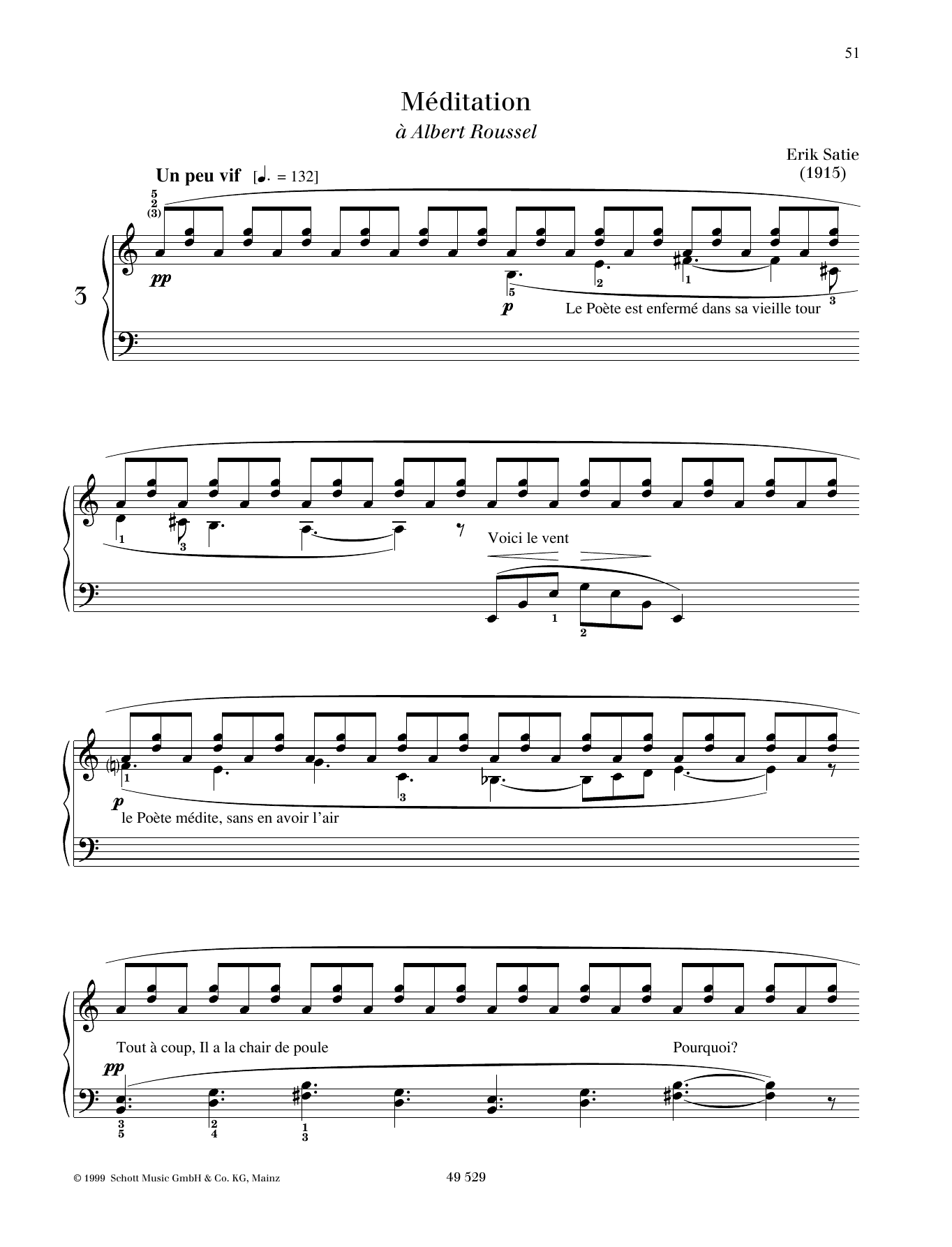 Erik Satie Meditation sheet music notes and chords arranged for Piano Solo