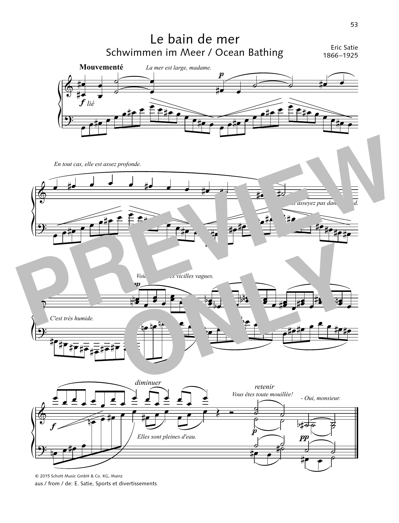 Erik Satie Ocean Bathing sheet music notes and chords arranged for Piano Solo