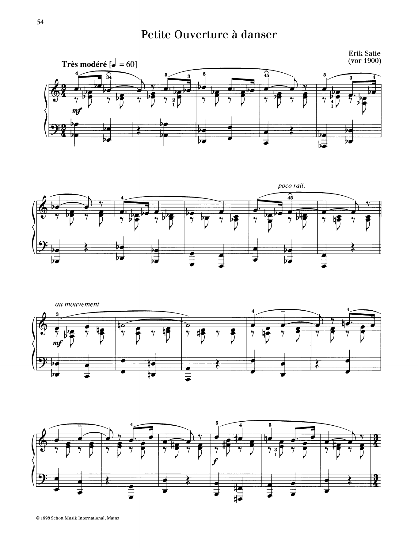 Erik Satie Petite Ouverture a Danser sheet music notes and chords arranged for Piano Solo