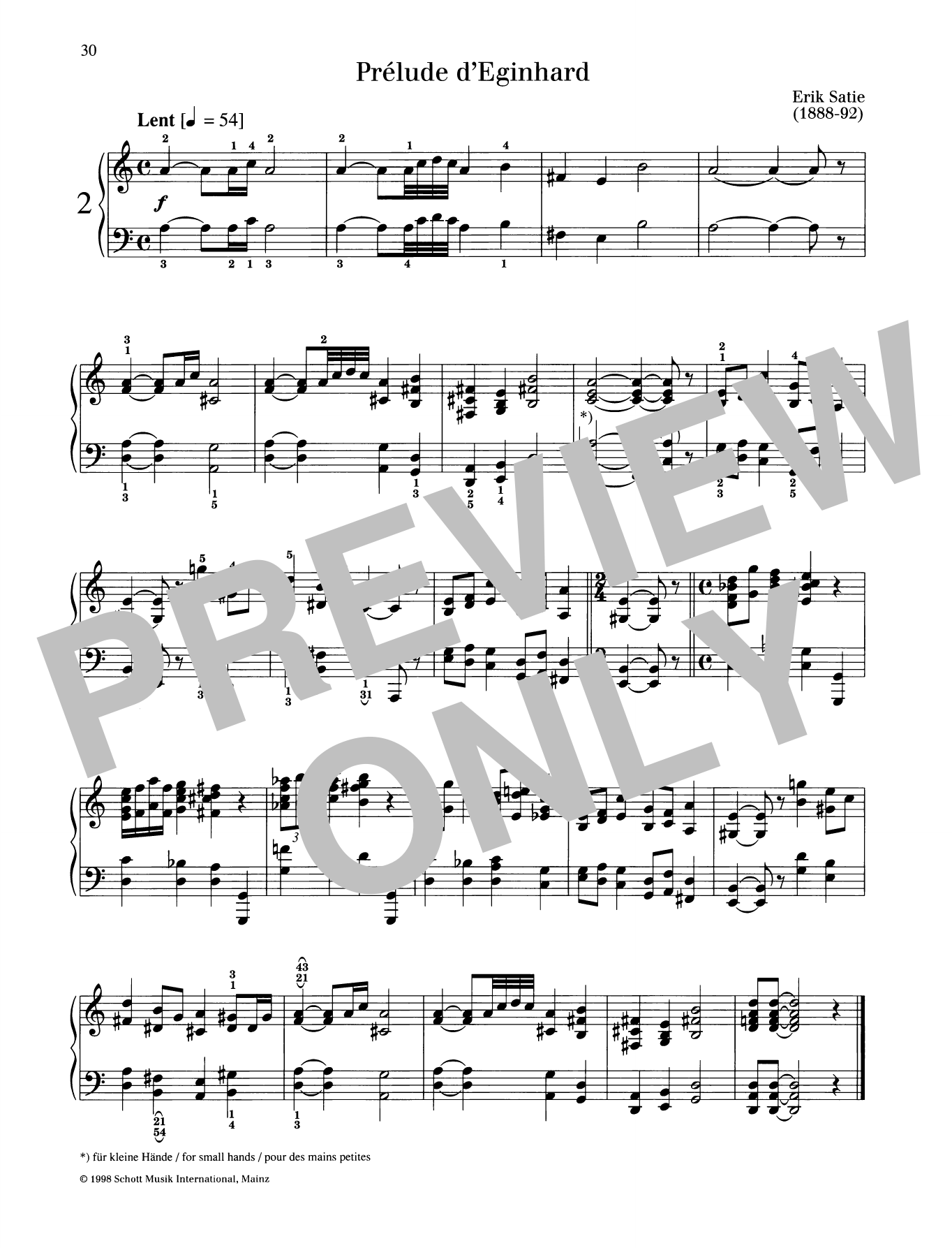 Erik Satie Prelude d'Eginhard sheet music notes and chords arranged for Piano Solo