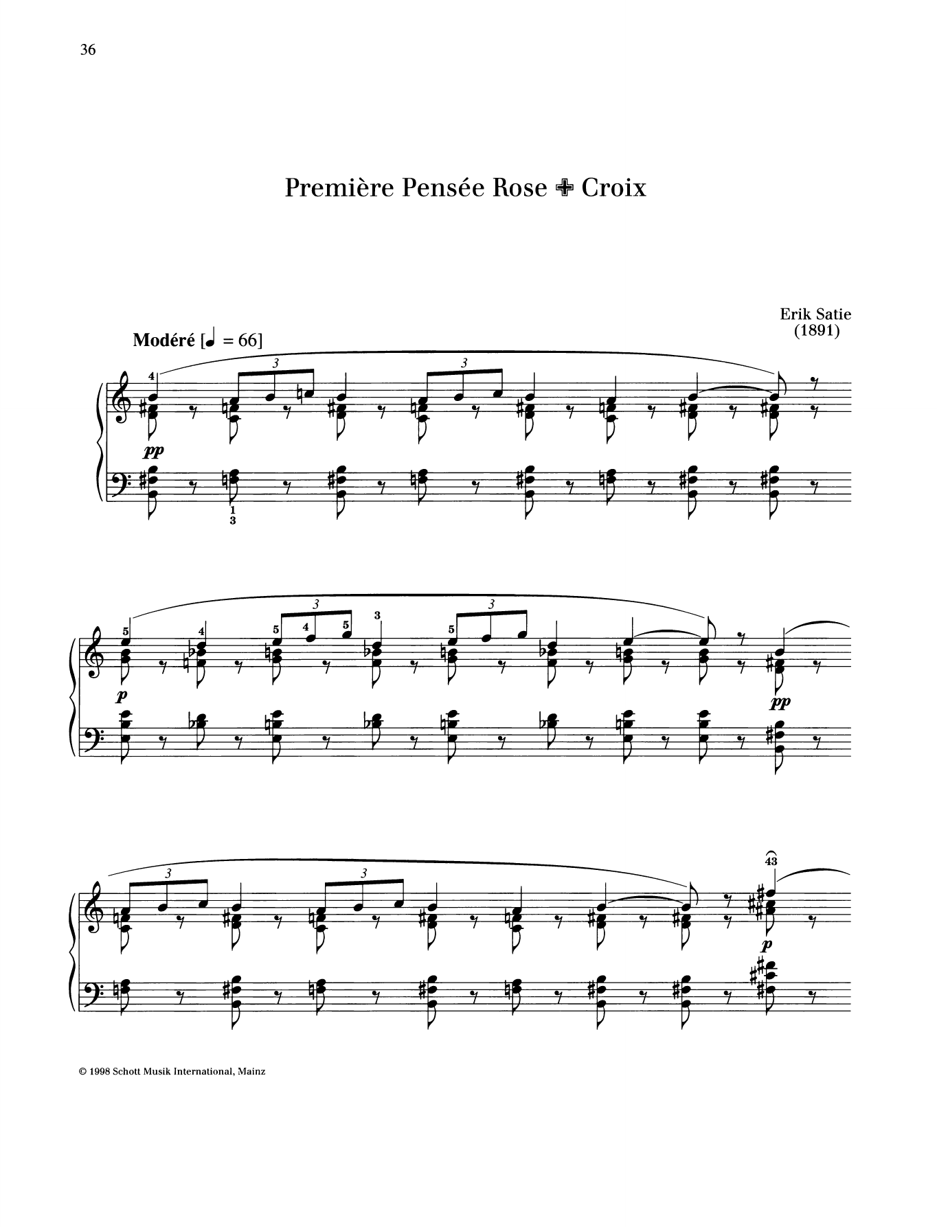 Erik Satie Premiere Pensee Rose-Croix sheet music notes and chords arranged for Piano Solo