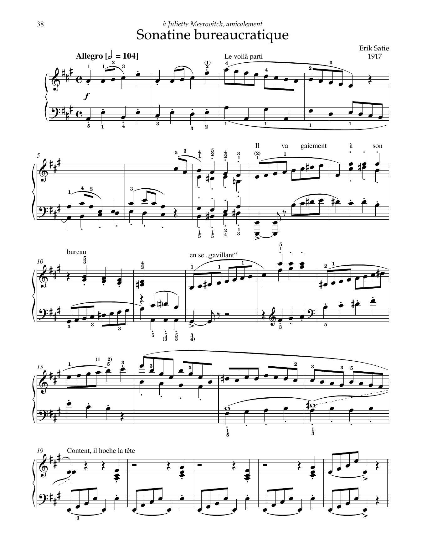 Erik Satie Sonatine bureaucratique sheet music notes and chords arranged for Piano Solo