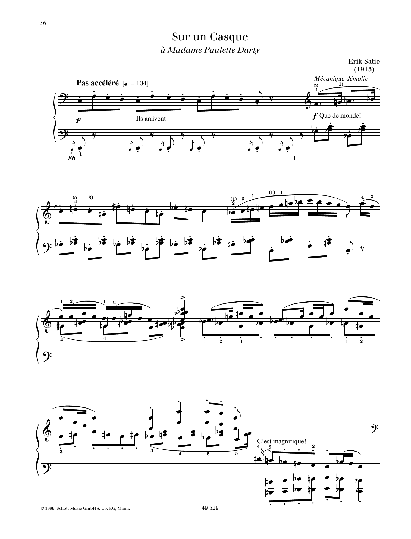 Erik Satie Sur un Casque sheet music notes and chords arranged for Piano Solo