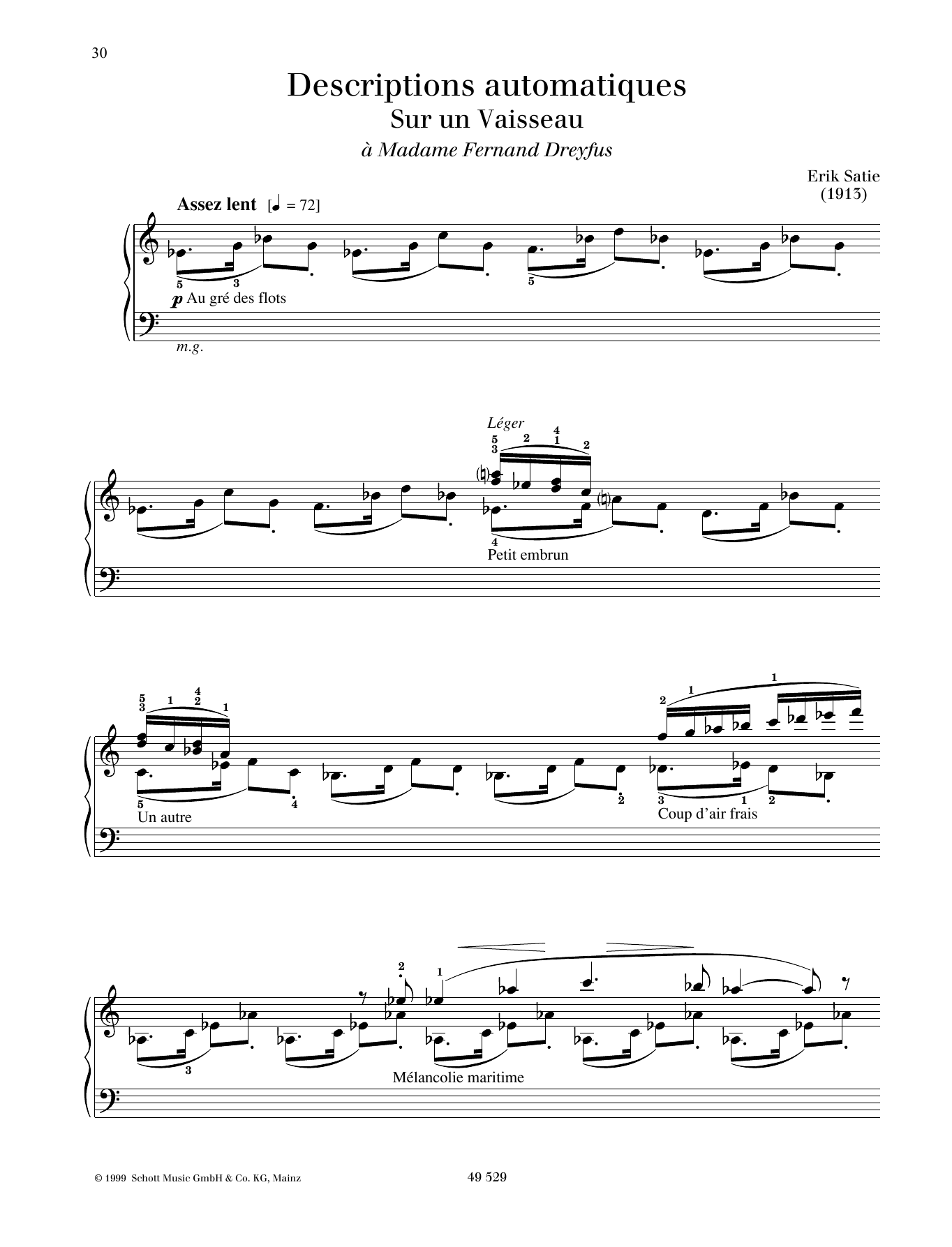 Erik Satie Sur un Vaisseau sheet music notes and chords arranged for Piano Solo