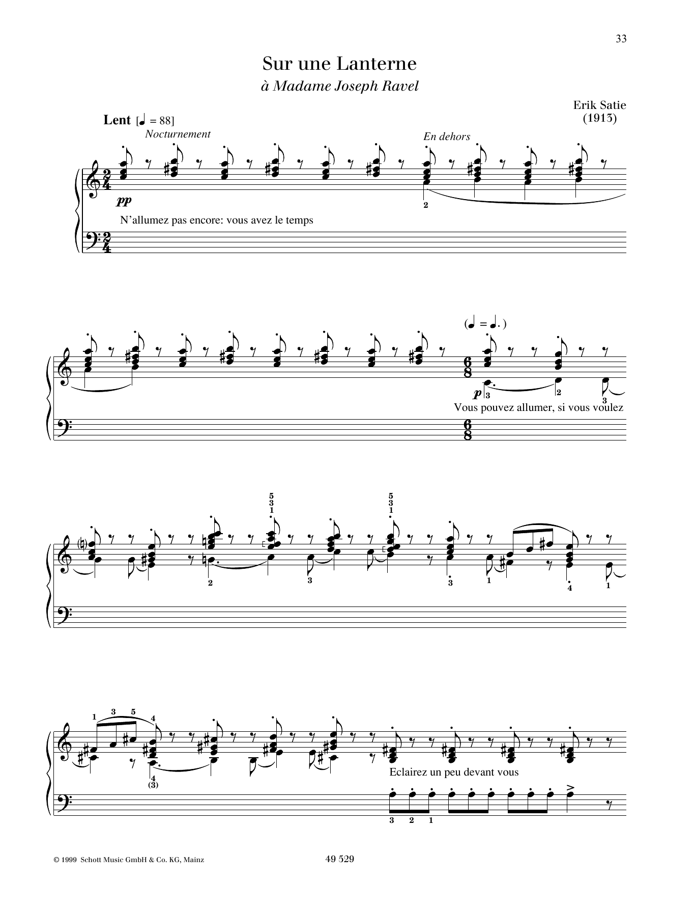 Erik Satie Sur une Lanterne sheet music notes and chords arranged for Piano Solo