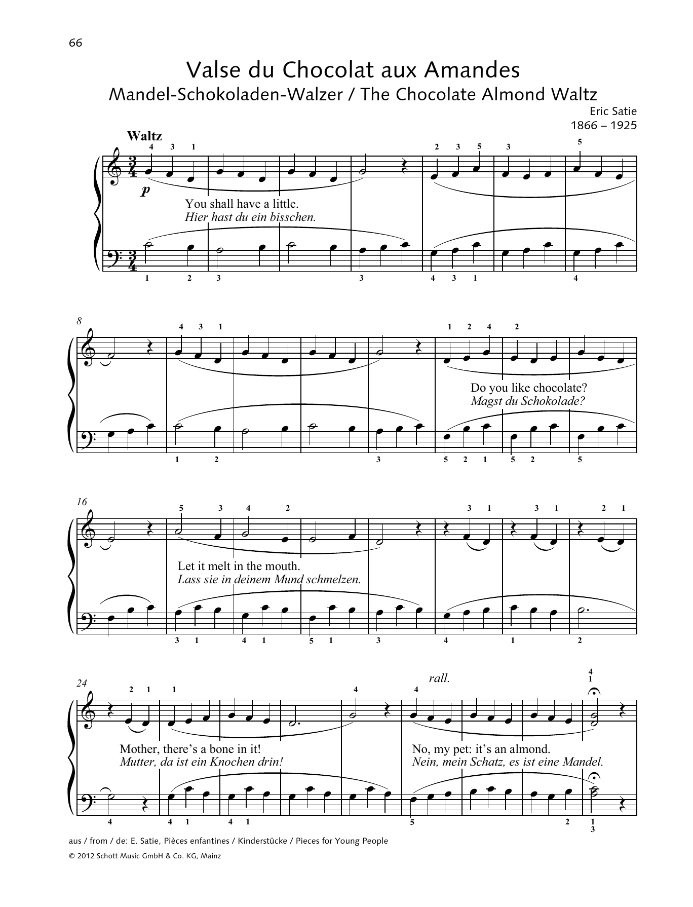 Erik Satie The Chocolate Almond Waltz sheet music notes and chords arranged for Piano Solo