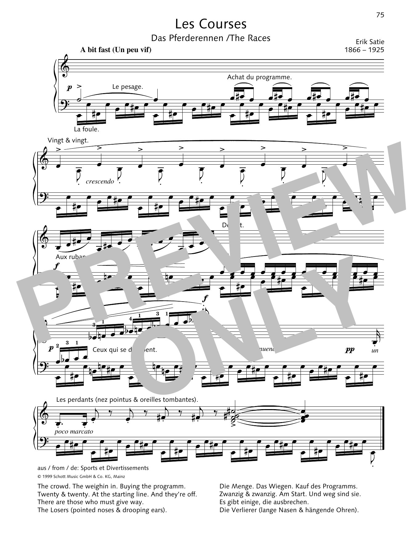 Erik Satie The Races sheet music notes and chords arranged for Piano Solo