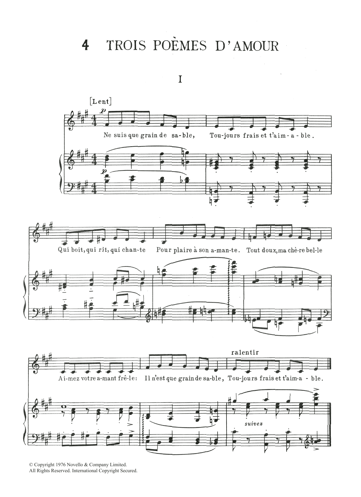 Erik Satie Trois Poemes d'Amour sheet music notes and chords arranged for Piano Solo