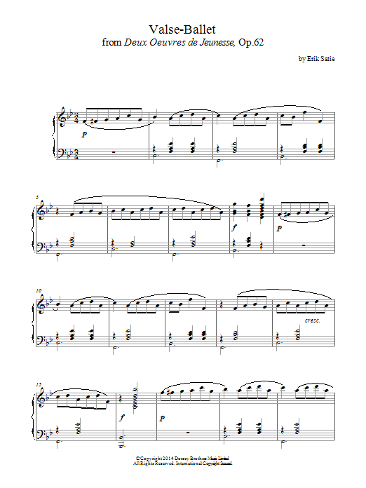 Erik Satie Valse-Ballet, Op. 62 sheet music notes and chords arranged for Piano Solo