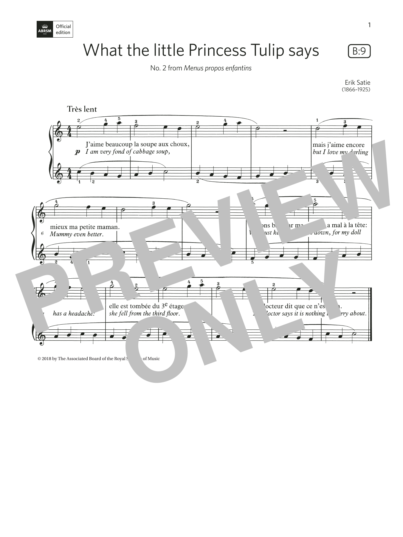 Erik Satie What the Little Princess Tulip Says (Grade Initial, list B9, from ABRSM Piano Syllabus 2021 & 2022) sheet music notes and chords arranged for Piano Solo