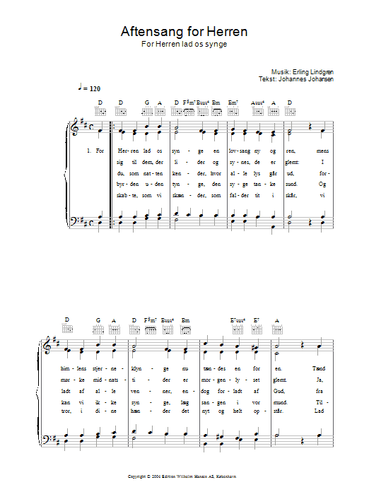 Erling Lindgren Aftensang For Herren - For Herren Lad Os Singe sheet music notes and chords. Download Printable PDF.
