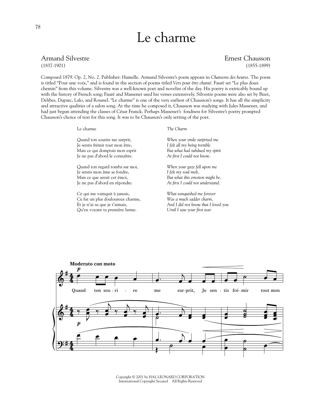 Ernest Chausson Le Charme (High Voice) sheet music notes and chords arranged for Piano & Vocal