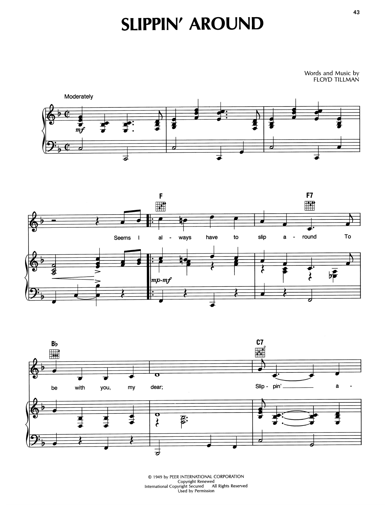 Ernest Tubb Slipping Around sheet music notes and chords arranged for Piano, Vocal & Guitar Chords (Right-Hand Melody)
