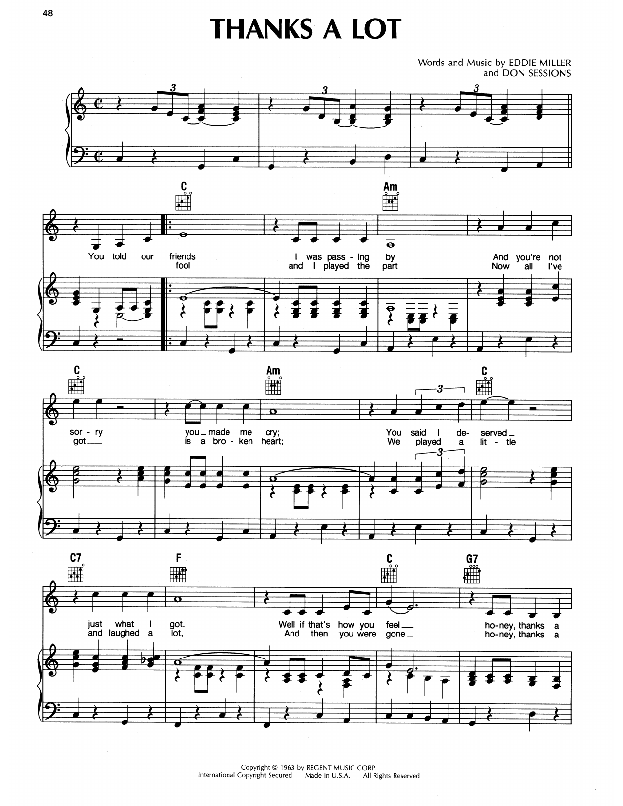 Ernest Tubb Thanks A Lot sheet music notes and chords arranged for Piano, Vocal & Guitar Chords (Right-Hand Melody)