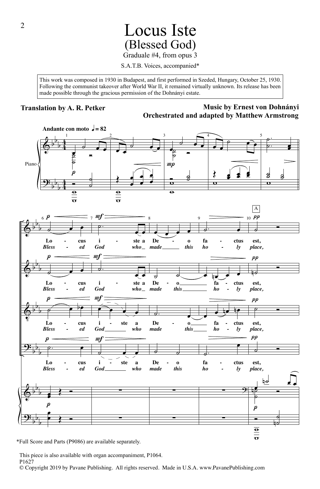 Ernest von Dohnányi Locus Iste (Blessed God) (Graduale #4, from Opus 3) (adapted by Matthew Armstrong) sheet music notes and chords arranged for SATB Choir