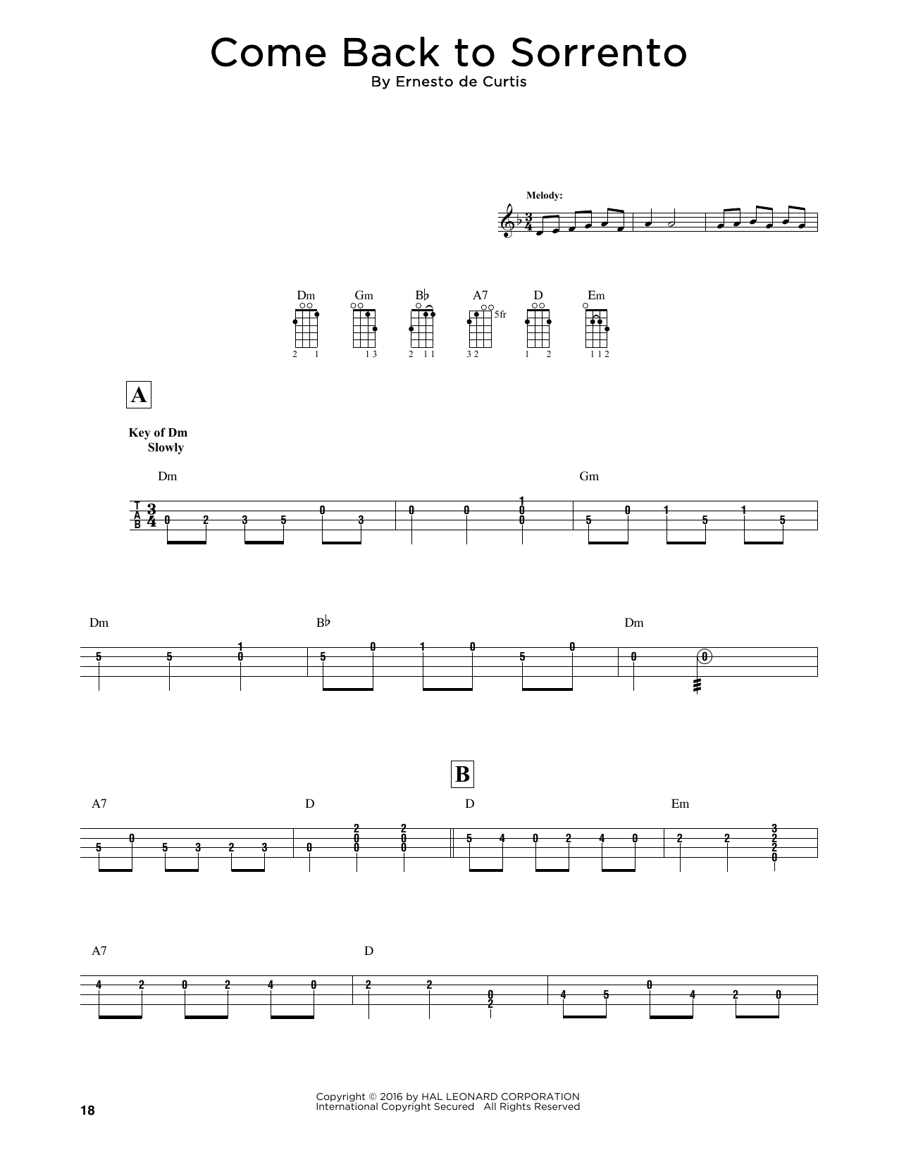 Ernesto de Curtis Come Back To Sorrento (arr. Fred Sokolow) sheet music notes and chords arranged for Mandolin