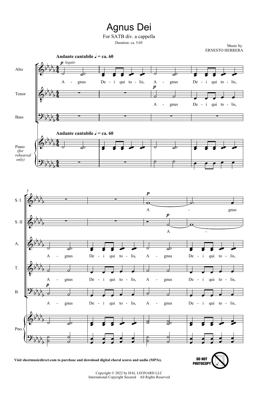 Ernesto Herrera Agnus Dei sheet music notes and chords arranged for Choir