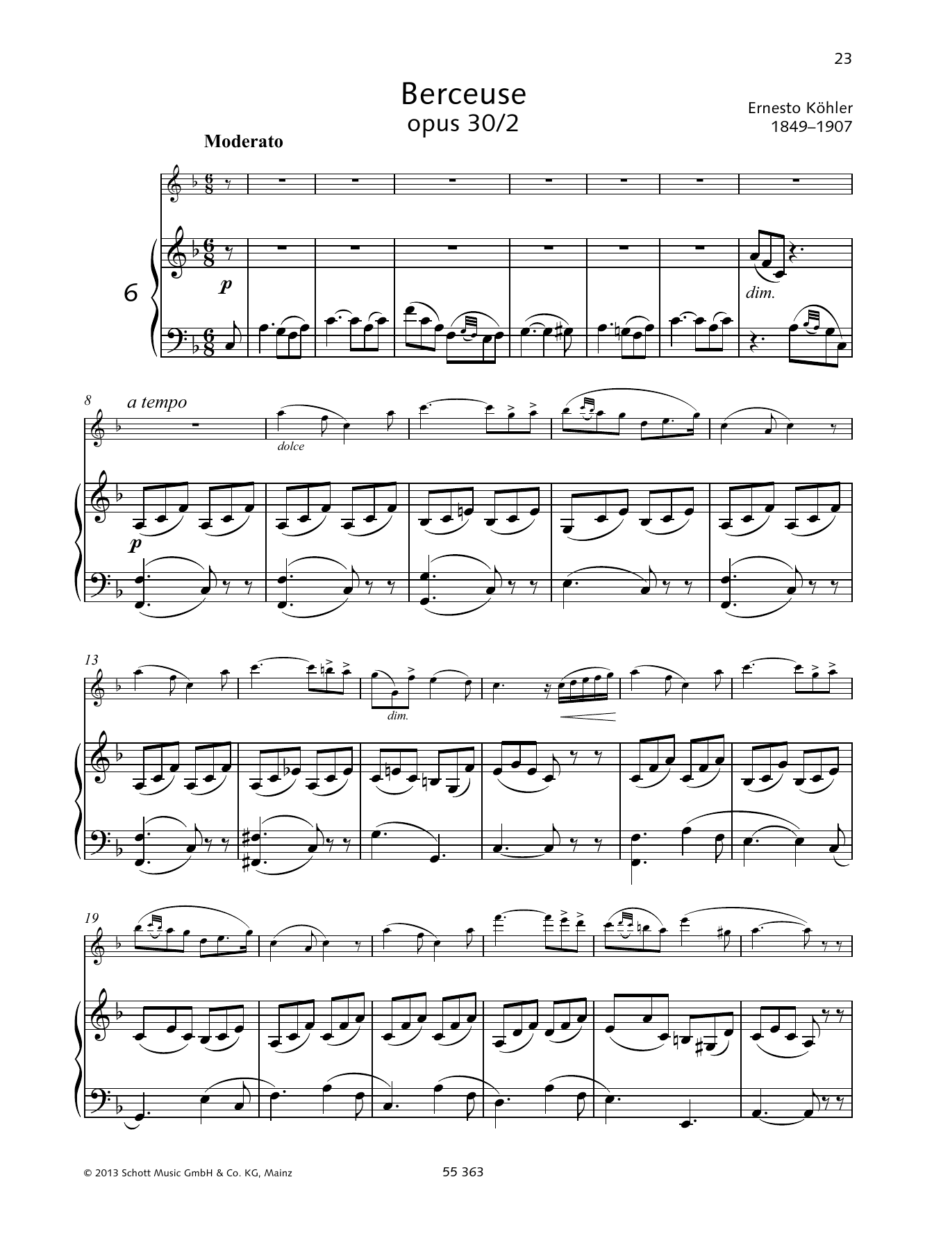 Ernesto Kohler Berceuse sheet music notes and chords arranged for Woodwind Solo
