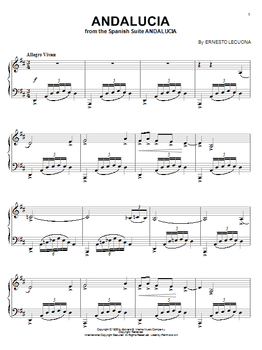 Ernesto Lecuona Andalucia sheet music notes and chords arranged for Piano Solo