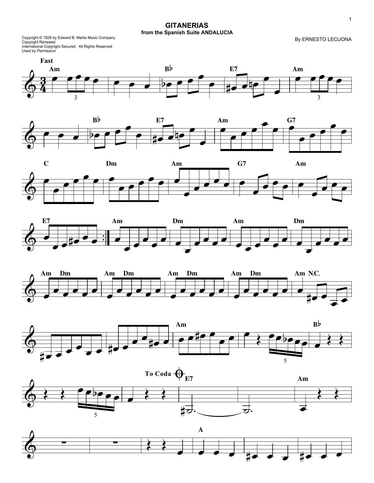 Ernesto Lecuona Gitanerias sheet music notes and chords arranged for Real Book – Melody & Chords