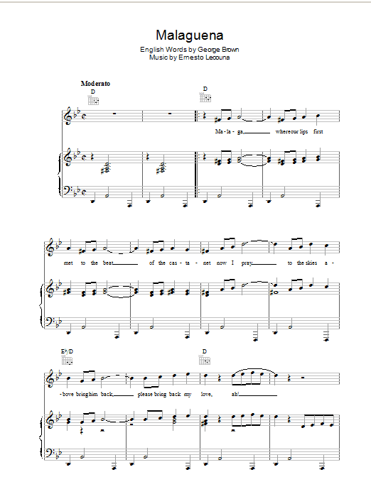 Ernesto Lecuona Malaguena sheet music notes and chords arranged for Lead Sheet / Fake Book